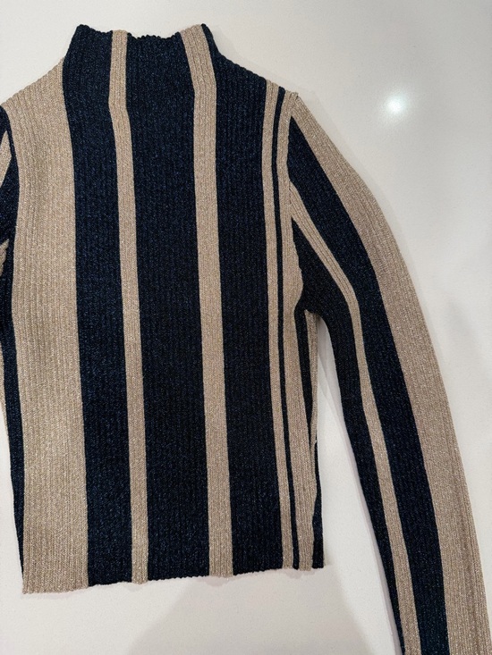 Self-Portrait Metallic Knit Navy & Metallic Striped Crop Knit Jumper Size Small - Picture 8 of 14